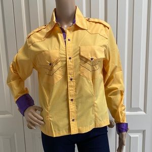 El General Womens Small Yellow And purple Button Up Western Long Sleeve Shirt.